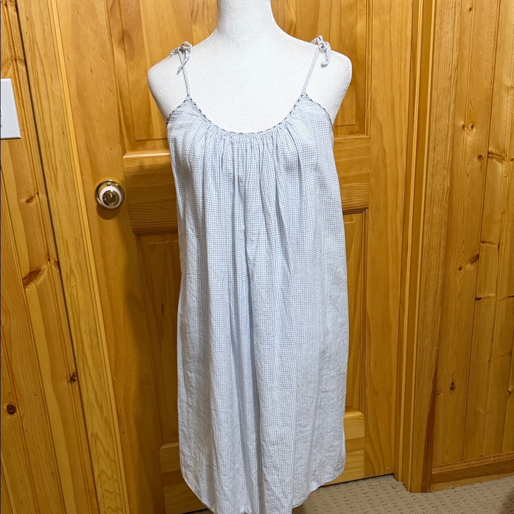 Scarlett Light Blue & White Shoulder Tie Cotton Slip Dress, Size S/M